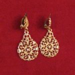 Vintage Gold Tone Filigree Teardrop Dangle Clip On Earrings - Image 4